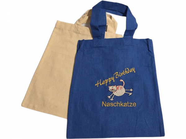 Kleine Baumwolltasche (Freundebuch, Halloween...) mit Namen & Motiv bestickt